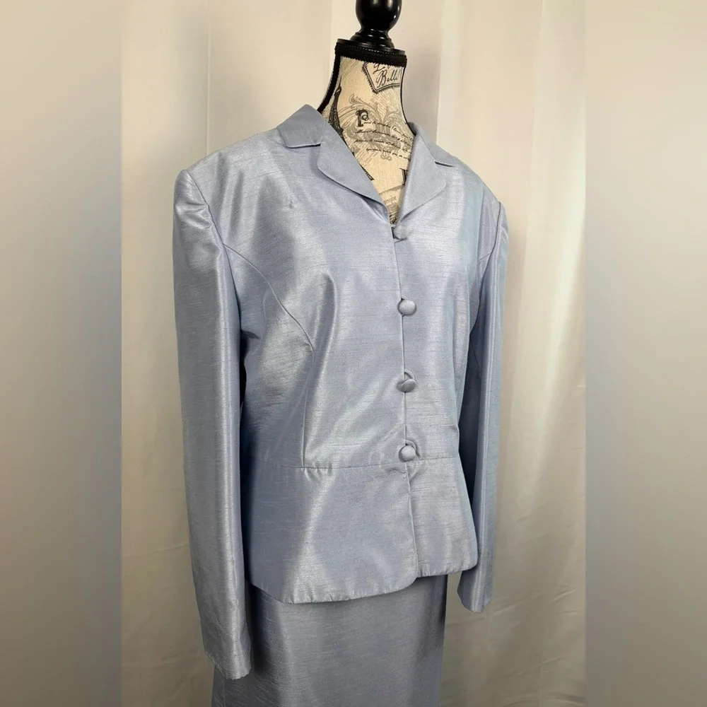 Morgan Miller Iridescent Blue Skirt Suit Set Size 18 Career Church Wedding